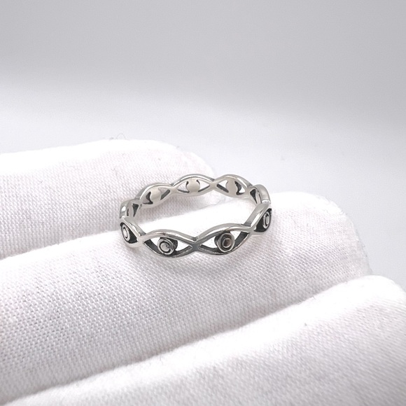 .925 Sterling Silver Evil Eye Band Ring - Picture 1 of 14